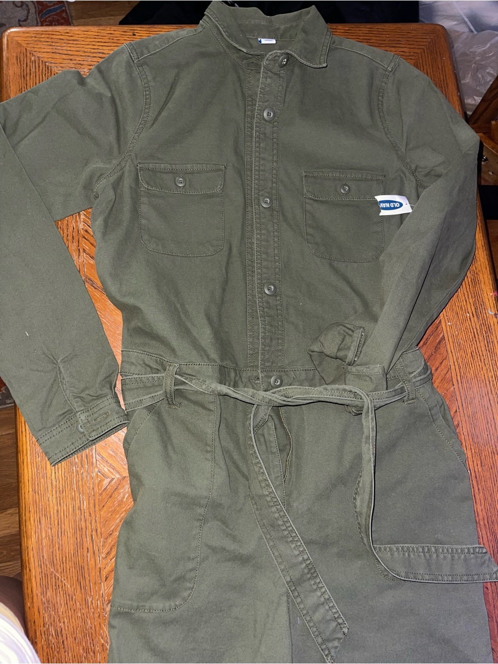 Olive Green Utility Jumpsuit with Waist Tie